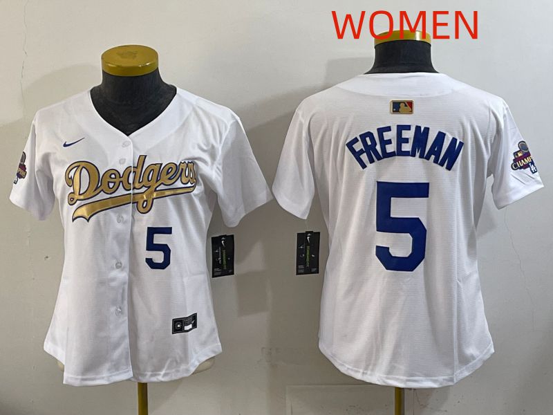 Women Los Angeles Dodgers #5 Freeman White Champion edition Nike MLB Jersey style 004->women mlb jersey->Women Jersey